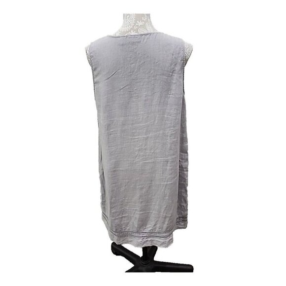 Sigrid Olsen Mini Dress Grey Linen Eyelet Cut Out Sleeveless Women's Medium - Picture 6 of 9